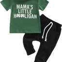 Toddler Baby Boy St. Patrick's Day Clothes Short Sleeve Letter Print T-Shirt Tops Casual Drawstring Pants Outfits