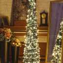 Pop-Up Artificial Christmas Tree with 100LED Lights,Collapsible Pencil Christmas Trees for Holiday Carnival Party Christmas Decorations (Green)