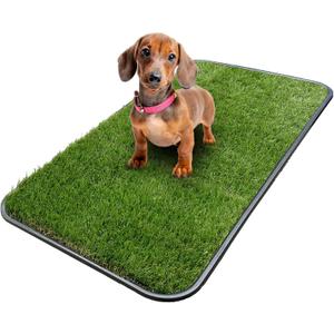 Ottomanson Artificial Grass Puppy Potty Training Pad with Tray, 15" x 30" Reusable Pee Pad for Small Pets and Dogs