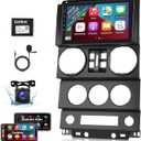 for Jeep Wrangler (4 Doors) 2007 2008 2009 2010 with Wireless Apple Carplay and Android Auto, 2+32G 9 Inch Touchscreen Android Car Radio, DSP/GPS/WiFi + AHD Backup Camera and Mic