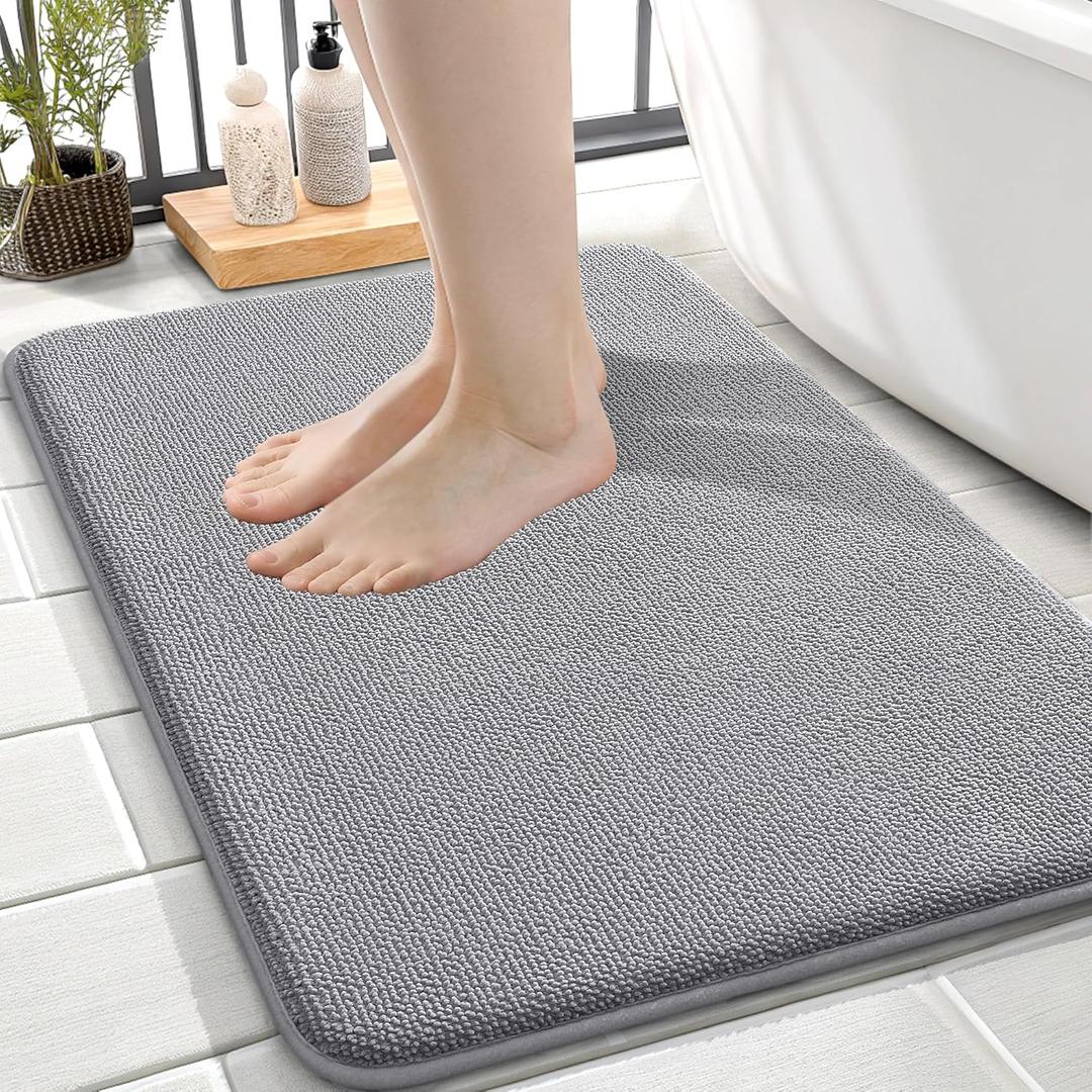 OLANLY Thick Memory Foam Small Bathroom Rugs 24x16, Extra Soft Absorbent Bathroom Mat, Quick Dry Bath Mats, Non-Slip, Machine Washable Carpet for Bathroom, Tub and Shower, Home Decor Accessories, Grey