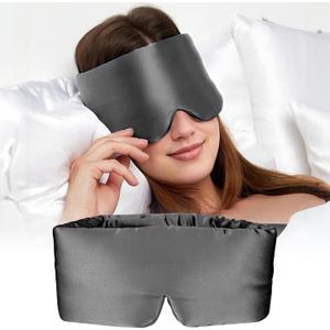Silk Sleep Mask for Women and Men, Side Sleeper, 22 Momme Pure Mulberry Silk Total Blackout 100% Mulberry Eye Mask with Adjustable Headband Full Size, Eye Masks for Sleeping and Travel (Grey)