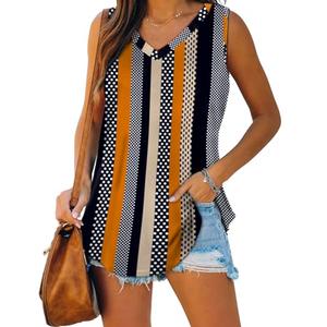 XIEERDUO Tank Tops for Women 2024 Fashion Loose Basic Sleeveless Flowy Floral Shirts, M, 01-khaki Stripe