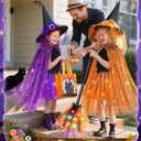 Jeowoqao Witch Costume for Girls Halloween Costumes, Light up Halloween Dress up Witch Cape Skirt Broom for Girl 3 4 5 6