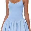 OMEWEE Tennis Dresses for Women: Ruffle Cami Bubble Dress with Built in Shorts and Bra-for Tennis, Golf, Gym (Blue, M)