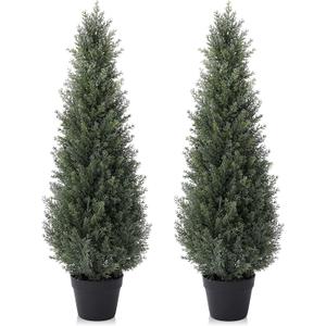 Laiwot 3FT Artificial Cedar Topiary Trees for Outdoors Potted Fake Cypress Trees Faux Evergreen Plants for Home Porch Decor, Set of 2