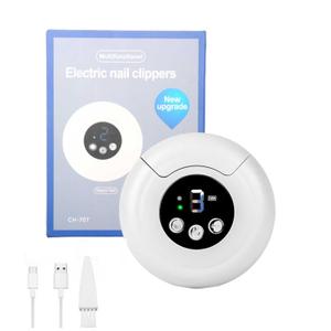Electric Nail Trimmer and Polisher, 2-in-1 Portable Clipper with LED Display, 3 Speed Settings, Rechargeable (White)