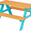 Teamson Kids - Wooden Outdoor Child Children Kids Picnic Table & Chair Bench Set - Brown/Aqua