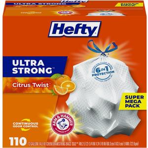 Hefty Ultra Strong Tall Kitchen Trash Bags, Citrus Twist Scent, 13 Gallon, 110 Count