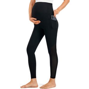 JOYSPELS Smooth Feeling Maternity Leggings Mesh Pregnancy Pants Over The Belly with Pockets (Large, Black)
