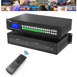 16x16 HDMI Matrix Switcher & Splitter, 4K@30Hz, Rack Mount, IR Remote, EDID, HDCP, RS232, LAN Control (16 in 16 out)