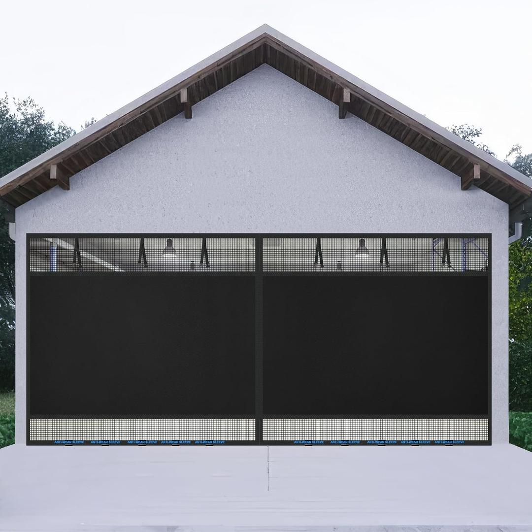 Privacy Garage Door Screen Blackout for 2 Car Garage-16x8FT Magnetic Garage Screen, 9.6LB Heavy Duty Thicker 265g/㎡ Mesh, Hands Free, Magnetic Privacy Garage Screen Door(Black, 16 * 8FT)