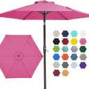 JEAREY 7.5FT Patio Umbrella Market Table Umbrella with 6 Sturdy Ribs, Push Button Tilt/Crank Outdoor Umbrella for Garden, Deck, Backyard, Pool and Beach,Rose Pink