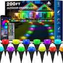 RGB Outdoor Ground Lights, 200Ft Color Changing Pathway Lights with Remote & App Control, Waterproof Walkway Lighting, Wired for Garden Yard Lawn Patio Best for Holiday Party