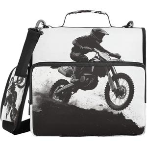 Motocross Rider Zipper Binder for School with Shoulder Strap & Extra Pockets - 1.5 Inch 3-Ring Binder Holds 500+ Sheets, Textbooks, Laptop, 13.6x3.5x12.4in