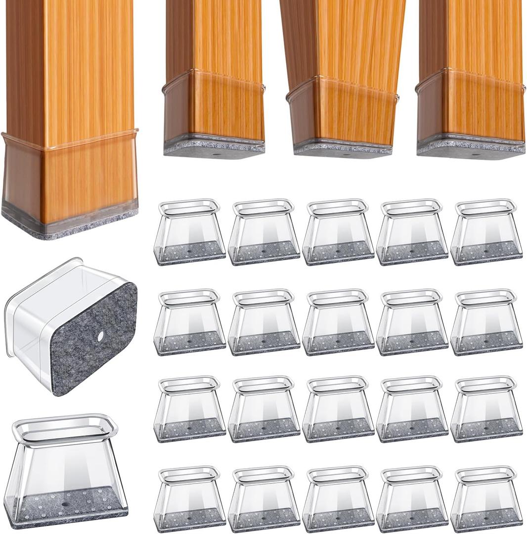 BUMACO Chair Leg Floor Protectors Rectangle Chair Leg Protectors for Hardwood Floors Silicone Pads Covers to Protect Floors(Clear-20 Pcs, Rectangle M Fit (L:1-1/8 ~ 1-1/2,W:3/4 ~ 1)