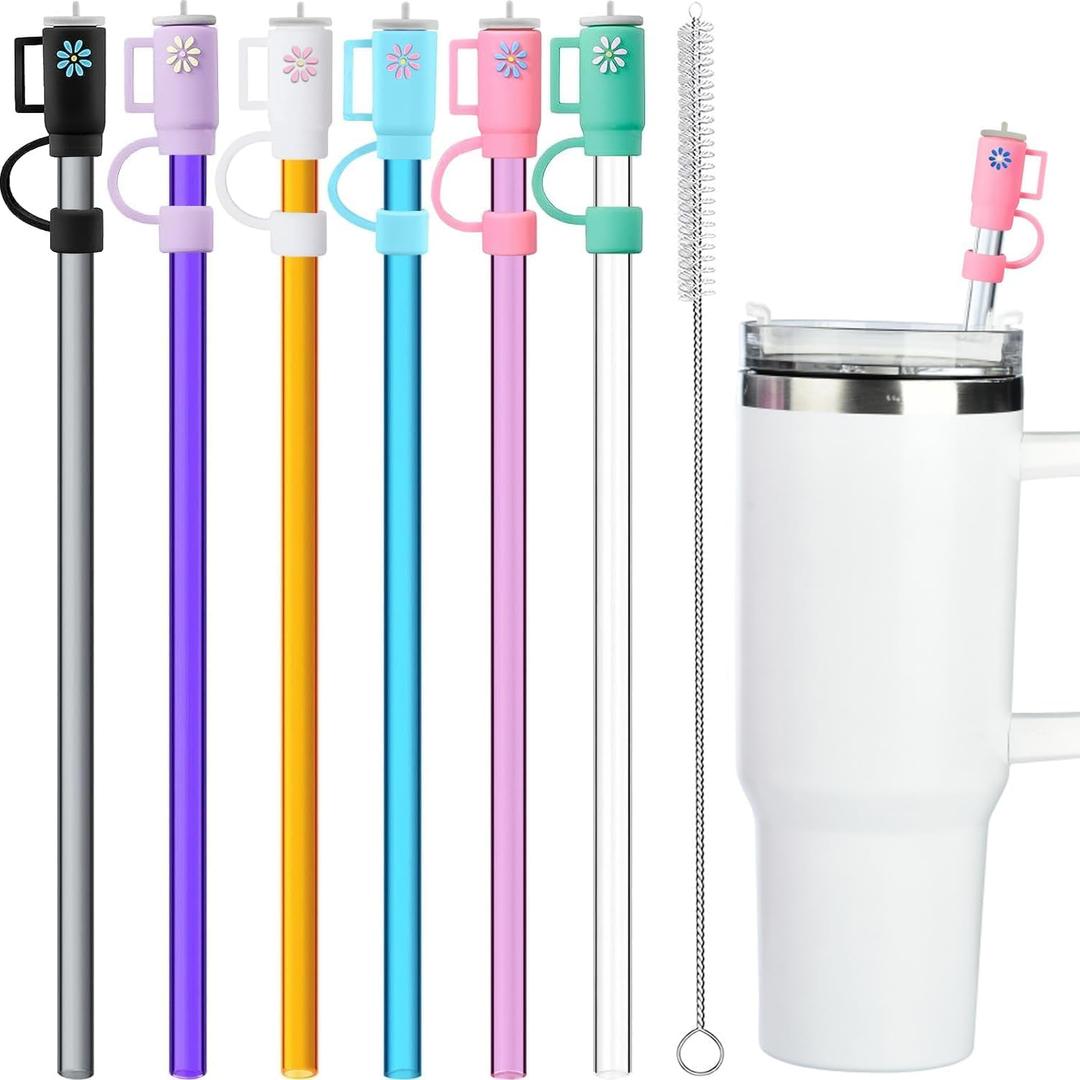 12 Pack Replacement Straws and Covers for 40 oz Stanley Adventure Travel Tumbler Cup, Reusable Plastic Straws with Cleaning Brush, Compatible with 40oz 30oz 20oz 14oz Stanley Water Jug, 12inch (Smooth Tritan)