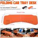 Leather Tray Table Folding Car Table Compatible with Tesla Model 3 Y – Multi-Use Dining Tray & Laptop Stand, Fits Front Driver & Passenger Seats,Orange