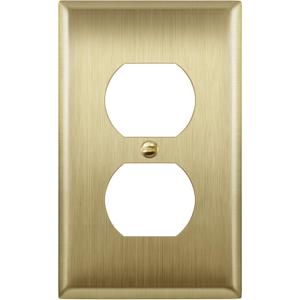 ENERLITES Duplex Receptacle Metal Wall Plate, Outlet Cover, Corrosion Resistant, Size 1-Gang 4.50" x 2.76", Stainless Steel 201, 7721-BB, Brushed Brass, Gold, Standard ENERLITES Duplex Receptacle Metal Wall Plate, Outlet Cover, Corrosion Resistant, Size 1-Gang 4.50" x 2.76", Stainless Steel 201, 7721-BB, Brushed Brass, Gold, Standard