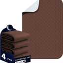 Bed Pads Washable Waterproof 24x36 Inch (4 Pack), Washable Bed Pads for Incontinence, Bed Wetting, and Pet Protection, Brown Ideal for Elderly, Adults, Kids and Pets