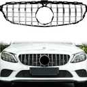 C Class Grill Front Grille for Mercedes Benz C300 C200 C250 2015 2016 2017 2018 with Camera Model, NOT Fit for C63 AMG S Style Silver