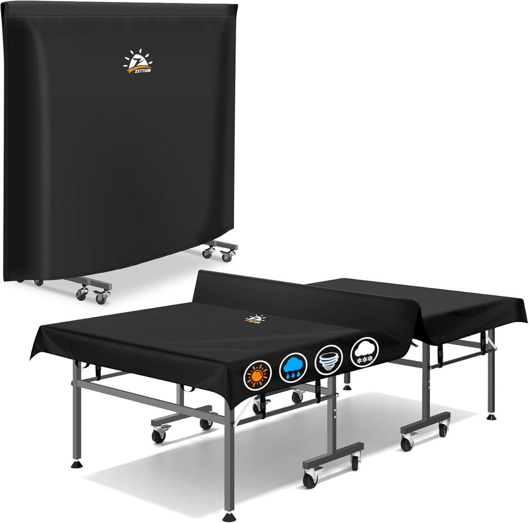 Zettum Ping Pong Table Cover - Waterproof & Heavy Duty Table Tennis Covers, Indoor Outdoor Tables Cover Fits Universal 9x5 FT Folding & Flat Tables, Durable 600D Covers Provide All-Weather Protection