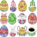 FairySandy 10 Pcs Easter Diamond Painting Coasters Egg Bunny Flower Easter Diamond Art Coasters with Holder 5d Art Painting Kits for Adults Beginner