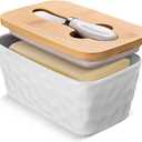 Butter Dish with Lid: Large Butter Dish for Countertop - Ceramic Butter Container with Knife Double Silicone Seal - Unique Stone Butter Dishes with Covers for Farmhouse Kitchen Decor Home Decor White