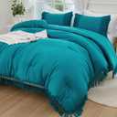 Andency Turquoise Comforter Set King, 3 Pieces Boho Tassel Lightweight Soft Bedding Comforter Sets for King Bed, All Season Fluffy Fringe Bed Set (104x90In Comforter & 2 Pillowcases)