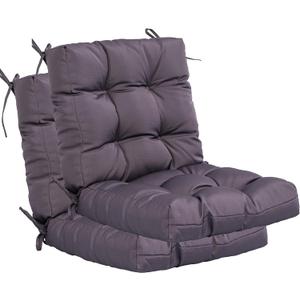 QILLOWAY Outdoor Chair Cushion for Patio Furniture, Waterproof Patio Cushions Set of 2 with Ties, Fade Resistant Replacement Pads for Outdoor Rocking Chairs,Dark Grey