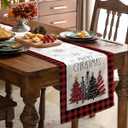 3 x Xmas Tree Christmas Table Runner - 13x72 Buffalo Plaid Christmas Tree Table Runner with Snowflake Merry Xmas Decor, Vintage Farmhouse Rustic Winter Decoration for Home Kitchen Dinner Party