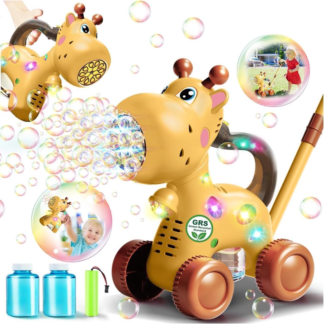 Nicmore Automatic Bubble Machine for Toddler 1-3: Giraffe Bubble Lawn Mover Outdoor Toy for 1 2 3 4 5 Year Old Boy Girl - Push or Handheld Bubble Maker Blower for Age 1-3 Kids Birthday Gifts