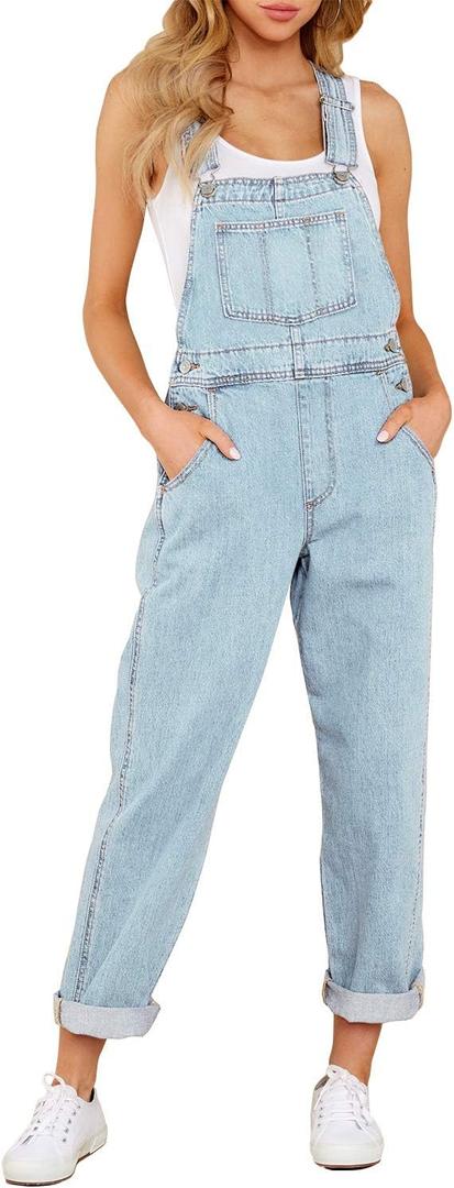 luvamia Women's Casual Stretch Adjustable Denim Bib Overalls Jeans Pants Jumpsuits (Medium, A2 Azure Glow)