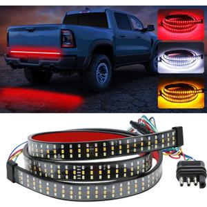 YUGUANG 60 Inch Truck Tailgate Light Bar, Triple Row LED Tailgate Light Strip with Brake Reverse Sequential Turning Signals Strobe Lights (60 Inch Red White Amber)