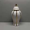 Ginger Jar, White Gold Ceramic Vase Large Handmade Porcelain Vases with Lid, White Gold Decorative Flower Vase for Home, Living Room, Weddings, Centerpieces (18in with Lid)