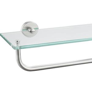 JQK Bathroom Glass Shelf, Shelf with 15 Inch Towel Bar Tempered Glass Shower Storage 16 by 5 inches, 304 Stainless Steel Brushed Finish Wall Mount, TGS100-BN