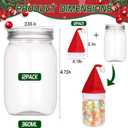 CIEOVO 12 Set Christmas Party Plastic Mason Jars Mini Santa Hat and Christmas Theme Vinyl Waterproof Stickerss 12 oz Clear Plastic Jars with Lids for Xmas Party Home Candies Cookies Storage Crafts