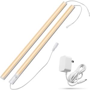 Under Cabinet Motion Sensor Lighting Indoor Plug in, 16" 12V LED Under Counter Lights Super Bright Ultra Thin Magnetic for Kitchen/Hallway/Toilet/Garage/Closet(Warm White/3000K, 2 Pack)