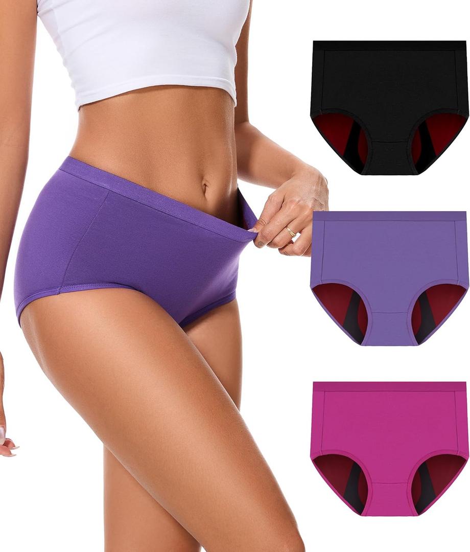 Incontinence Underwear for Women 100ml Heavy Flow Leak Proof Panties High Waisted Cotton Period Washable 3 Pack Large (Multicolor, Large)