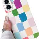 Compatible with iPhone 16 Plus Case Cute Aesthetic Checkerboard Checkered Pattern Design for Girls Women, Soft Silicone Shockproof Protective Designed for iPhone 16 Plus Case-Colorful