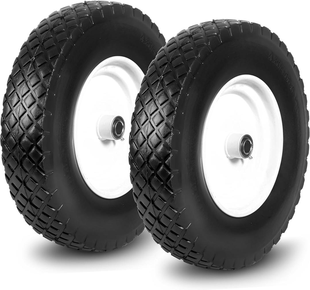 Taifa 2 PCS 16 Inch Rubber Solid Flat Free Replacement Tires and Wheels 4.80/4.00-8 with 3/4'' Axle Bore Hole, Air Less Wheel for Wheelbarrow/Wagon/Hand Truck/Trolley/Garden Cart etc.