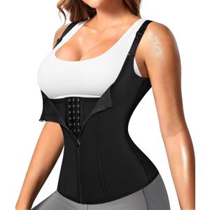 Nebility Waist Trainer for Women Corset Shapewear with Zipper Women's Waist Cincher Tank Top with Adjustable Straps (X-Large, Black)