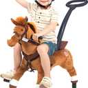 Power Pony Ride On Toy for 2+ Kids - Power Ponies Push Pull Kids Ride On Horse for Toddlers with A Removable Parent-Controlled Push Handle for Easy Rides, Brown, Champ