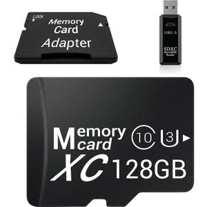 128GB Micro SD Card with Adapter and USB 3.0 Reader Kit, V30 Extended Memory for Home Security Camera and Dash Cam Loop Recording (USB-A Port)