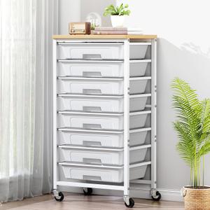 caktraie 8-Drawers Rolling Cart, Craft Storage Utility Cart, White layer