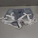 Y2K Lace Trim Shorts Low Waist Bow Ruffle Mini Shorts Coquette Kawaii Denim Look Hot Pants Gothic 2000s Streetwear, Size: M