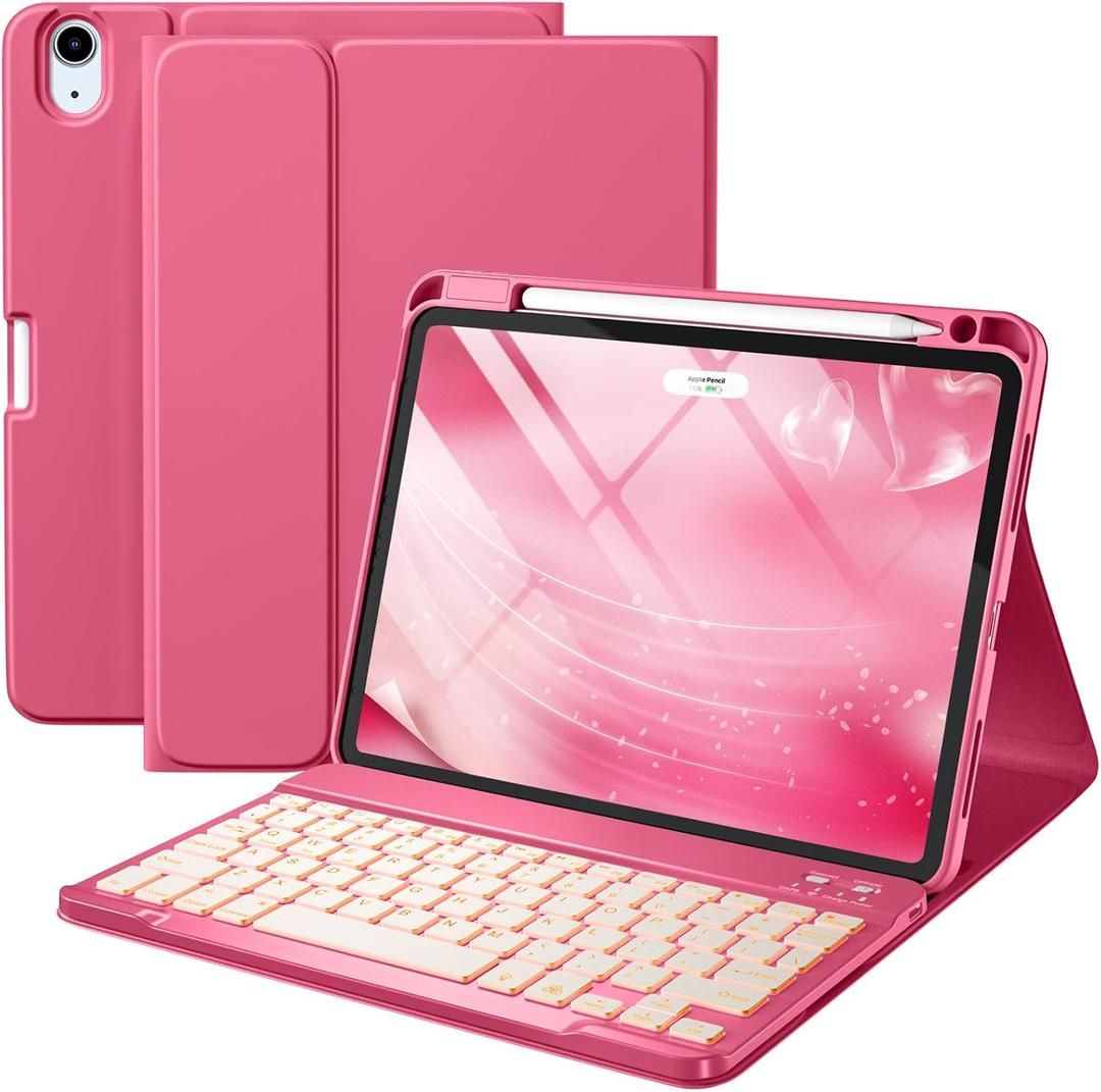 Harvopu Compatible for iPad Air 11-inch/Air 5th 4th Generation Case with Keyboard - Backlit Detachable, Folio Cover with Pencil Holder for iPad Air 11 Inch M4/M3/M2, Air 5/ Air 4 (Watermelon)
