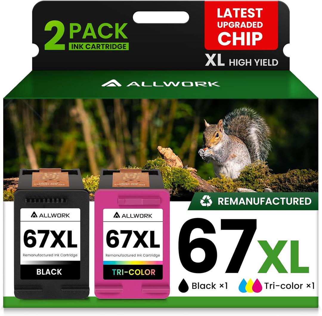 67XL Ink Cartridge Replacement for HP 67 XL Black Tri-Color Remanufactured for HP Ink 67 67XL for DeskJet 2755e 2700 2855e 2800 2752 2742e 4155e 4255e 4100 Envy 6055 6055e 6455e Printer (2-Pack)