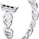 Heart-Shaped Band Compatible for Apple Watch Band 38mm 40mm 41mm 42mm 44mm 45mm 46mm 49mm, Iwatch Band for Women Stainless Steel Metal Strap for iWatch Series 10 9 8 7 6 5 4 3 2 1 SE Ultra (Q-(Silver))