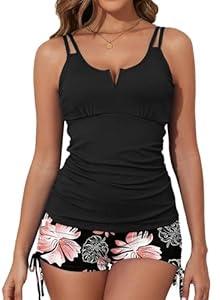 Aleumdr Womens Tankini Swimsuit Athletic 2 Piece Tummy Control Bathing Suit Modest Swim Tank Top with Shorts Flora Black Medium Aleumdr Womens Tankini Swimsuit Athletic 2 Piece Tummy Control Bathing Suit Modest Swim Tank Top with Shorts Flora Black Medium